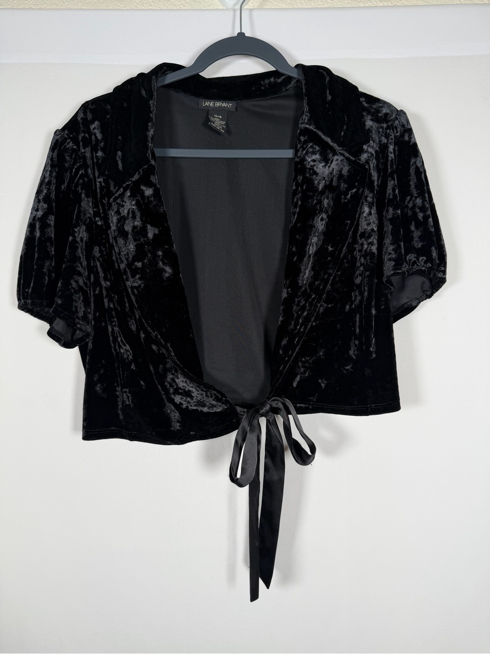 Whimsigoth Black Crushed Velvet Tie-Front Bolero Jacket